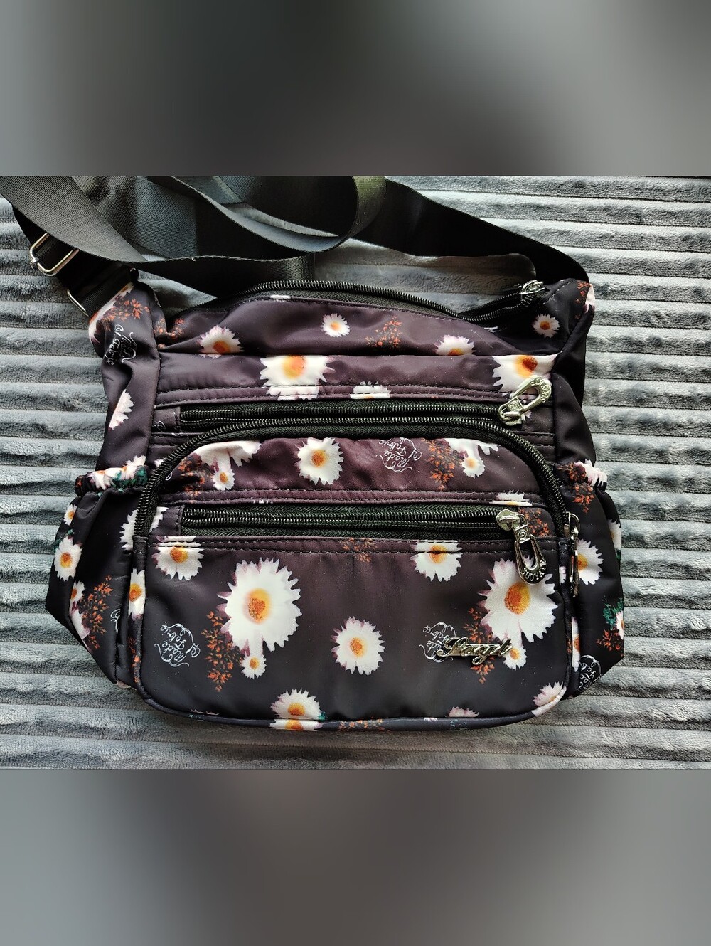 Floral Crossbody Bag - Black Daisy Print
